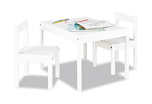 Pinolino Sina - Juego de mesa y 2 sillas infantiles (parcialmente macizo, mesa de 64 x 50 x 46 cm, sillas de 28 x 30 x 51 cm, ideal para manualidades), color blanco