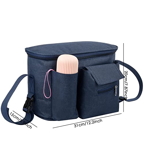 Pinsheng Bolsa Organizadora Para Cochecito, Gran Capacidad Bolso Organizador Carrito Bebe Universal, Bolso Carro Bebé con Portavasos y Correa para el Hombro para Accesorios de bebé (Azul Marino)