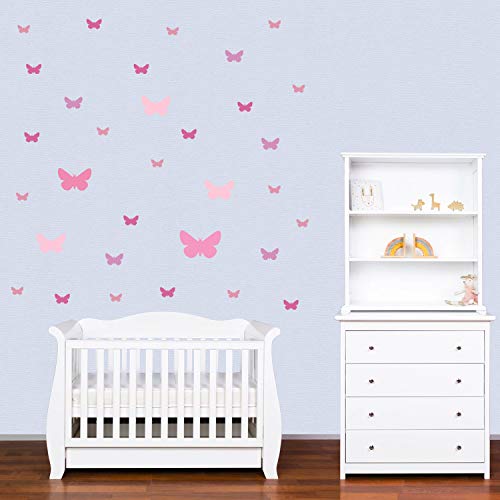 PREMYO 32 Mariposas Pegatinas Pared Infantil - Vinilos Decorativos Habitación Bebé Niña - Fácil de Poner Rosa Pastel