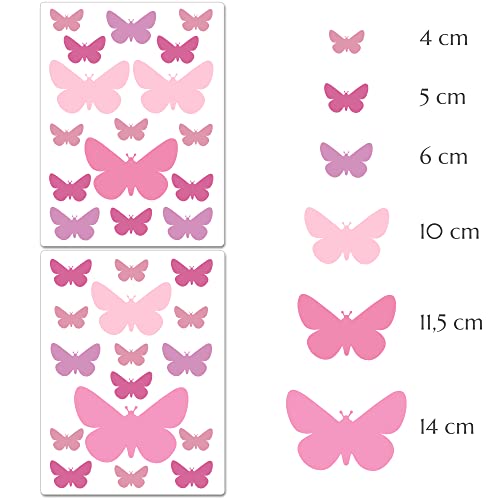 PREMYO 32 Mariposas Pegatinas Pared Infantil - Vinilos Decorativos Habitación Bebé Niña - Fácil de Poner Rosa Pastel