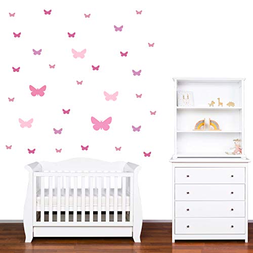 PREMYO 32 Mariposas Pegatinas Pared Infantil - Vinilos Decorativos Habitación Bebé Niña - Fácil de Poner Rosa Pastel