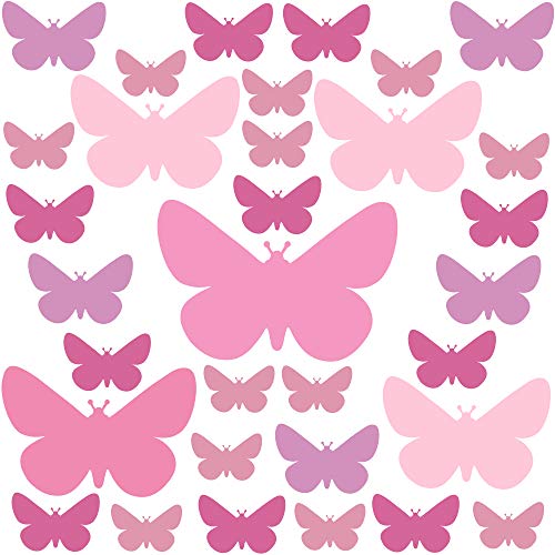 PREMYO 32 Mariposas Pegatinas Pared Infantil - Vinilos Decorativos Habitación Bebé Niña - Fácil de Poner Rosa Pastel