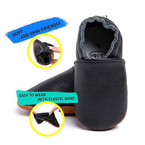 Primeros Pasos Bebe Niña Niños Zapatos Zapatillas de Estar por Casa Pantuflas Calzado Botitas y Patucos Infantiles Piel Sintético Casual Antideslizante-1 Negro 0-6 Meses