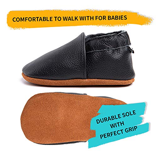 Primeros Pasos Bebe Niña Niños Zapatos Zapatillas de Estar por Casa Pantuflas Calzado Botitas y Patucos Infantiles Piel Sintético Casual Antideslizante-1 Negro 0-6 Meses