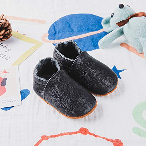 Primeros Pasos Bebe Niña Niños Zapatos Zapatillas de Estar por Casa Pantuflas Calzado Botitas y Patucos Infantiles Piel Sintético Casual Antideslizante-1 Negro 0-6 Meses