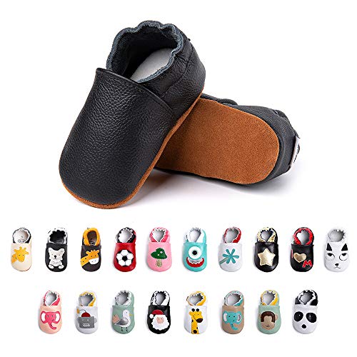 Primeros Pasos Bebe Niña Niños Zapatos Zapatillas de Estar por Casa Pantuflas Calzado Botitas y Patucos Infantiles Piel Sintético Casual Antideslizante-1 Negro 0-6 Meses