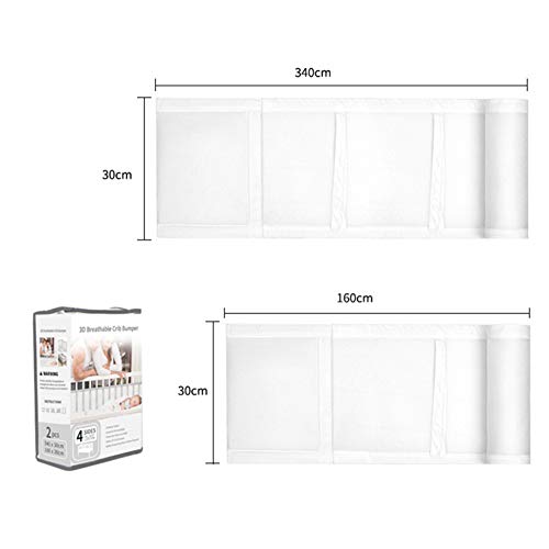 Protector De Cuna Para Bebé, Ventilaciones De Nido De Abeja, Lavable A Máquina, No Deformado (juego De Dos Piezas) (White,340/160 * 30cm)