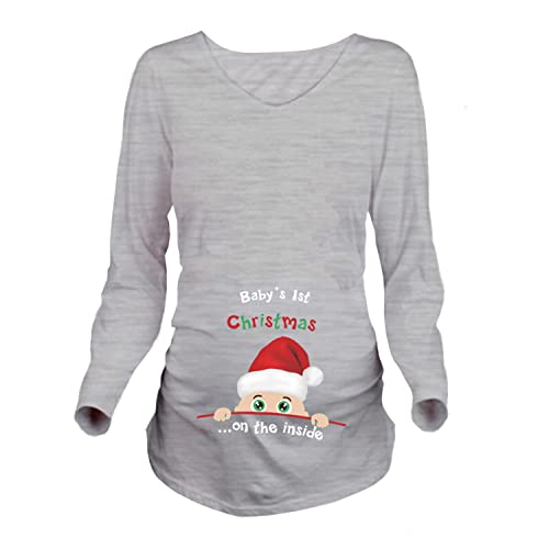 Q.KIM Camiseta de Maternidad Ropa Premamá Estampado Navidad Serie (Large, Estilo 6-Gris 2)