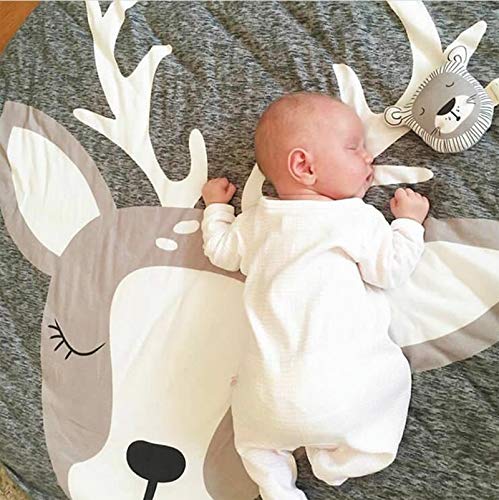 Redonda Alfombra para Gatear Bebe,Lavable Alfombrilla de Juego para Bebés Conestampado de Animale,Confeccionado en Algodón,Suave y Cálido.para Salón Dormitorio o Habitación Infantil (Ciervo)