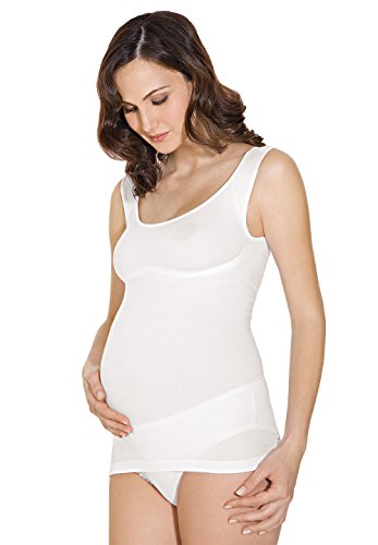 RelaxMaternity 5300 (Blanco, L) Camiseta sin Mangas de Algodon Premama con Soporte Abdominal y al Pecho