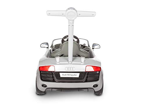 ROLLPLAY Coche correpasillos con reposapiés ajustable, Para niños a partir de 1 año, Hasta 20 kg, Audi R8 Spyder, Plateado