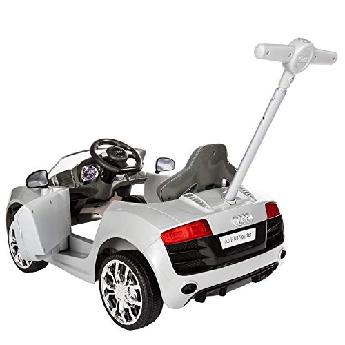 ROLLPLAY Coche correpasillos con reposapiés ajustable, Para niños a partir de 1 año, Hasta 20 kg, Audi R8 Spyder, Plateado