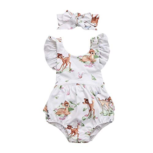 Ropa Bebe Niña Verano 2019 SHOBDW Mono Bebé+Diadema Peleles para Recien Nacido Manga del Volante Linda Navidad Counjunto De Ropa Bebé Niña Niño(Beige,6 Meses)