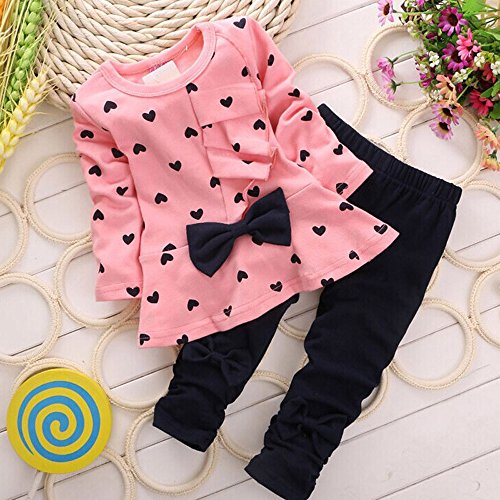 Ropa Bebe Niñas Otoño Invierno,Fossen 2PCS/Conjunto Recién Nacido Bebé Niñas Impresión Arco Camiseta de Manga Larga + Pantalones (3-6 Meses, Rosa)