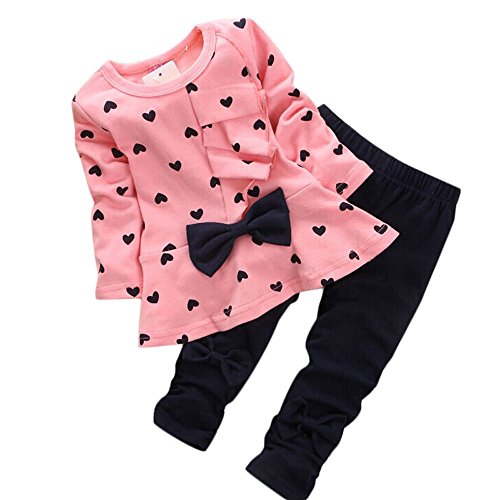 Ropa Bebe Niñas Otoño Invierno,Fossen 2PCS/Conjunto Recién Nacido Bebé Niñas Impresión Arco Camiseta de Manga Larga + Pantalones (3-6 Meses, Rosa)