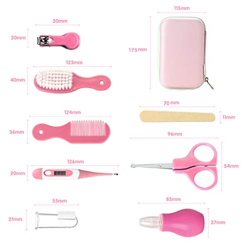 RoseFlower Kit de Aseo para Bebés, 8 Piezas Set para Cuidado del Bebé con Cepillo de Dientes de Dedo y Cortador de Uñas, Lima de Uñas Cepillo Peine, Set Cuidado Bebe Recien Nacido, Rosado