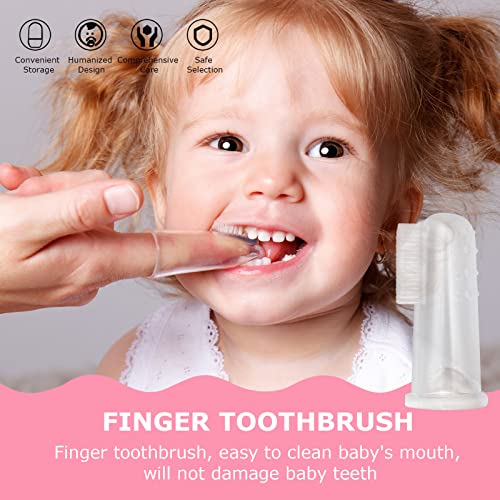 RoseFlower Kit de Aseo para Bebés, 8 Piezas Set para Cuidado del Bebé con Cepillo de Dientes de Dedo y Cortador de Uñas, Lima de Uñas Cepillo Peine, Set Cuidado Bebe Recien Nacido, Rosado