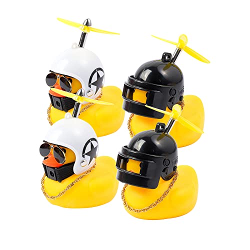 RoxNvm 4 Piezas Juguetes de Pato de Goma, Pato Coche Accesorios, Decoracion Coche de Coche Patode Goma, Pato de Ggoma con Collar de Casco, Bicicleta del Tablero de Instrumentos del Coche, Moto, Adulto