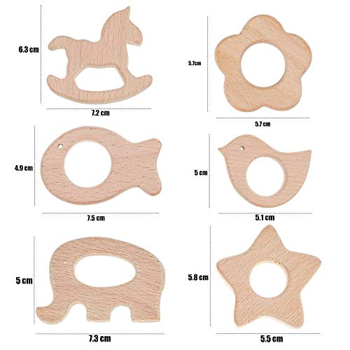 RUBY - 12 Pcs Sonajero Animal Orgánico, Figuras de Madera Orgánico Bebé Kit Colgante Bricolage Accesorios Madera Natural Juguete Niños Ducha (Lote 1)