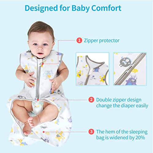 Saco de dormir de verano bebé sin mangas doble cremallera bolsa de dormir para bebé 0.5tog/24-48 meses