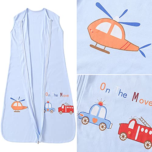 Saco de dormir para bebé de verano, para niña, primavera, recién nacido, de algodón, 0,5 tog. (110 cm (18-36 meses), azul avión, coche de bomberos