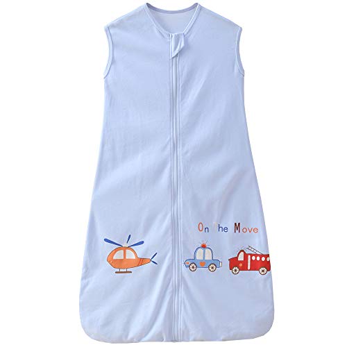 Saco de dormir para bebé de verano, para niña, primavera, recién nacido, de algodón, 0,5 tog. (110 cm (18-36 meses), azul avión, coche de bomberos