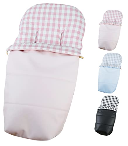 Saco Silla Paseo Universal Impermeable - Uso como Saco en Invierno o como Funda de Silla en Verano - Hecho en España por Trimatt- Color ECOPIEL Cuadros Vichy Rosa