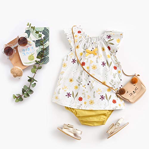 Sanlutoz Verano Bebe Niña Conjuntos de ropa Flor Infantes Algodón Tops + Bloomer 2 piezas (6-12 meses, BCS2041-WH)