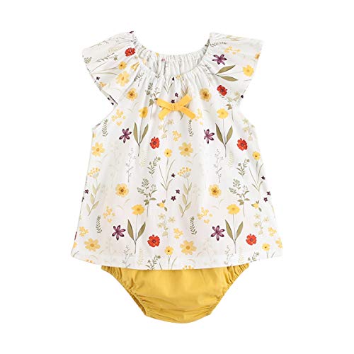 Sanlutoz Verano Bebe Niña Conjuntos de ropa Flor Infantes Algodón Tops + Bloomer 2 piezas (6-12 meses, BCS2041-WH)