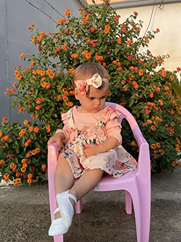 SANMIO 3 piezas Conjunto de Ropa Bebé Niña (0-18 meses) Manga Larga Volantes Mameluco + Falda de Tirantes Florales + Diadema Ropa Bebe Recien Nacido