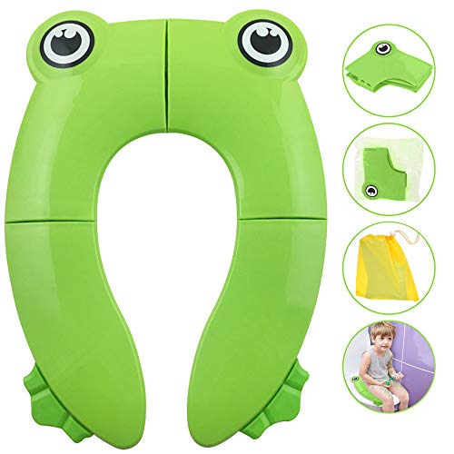 SaponinTree Asiento de Inodoro Plegable, Plegable Viajes Potty Asiento Inodoro Reductor Infantil como Protector, Practico Fácil de Plegar WC Adaptador pare Casa, (Verde)