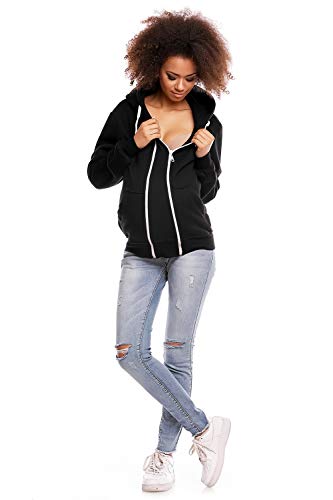 Selente Mummy Love - Sudadera con capucha para mujer de manga larga para lactancia materna (fabricada en la UE) de 100% algodón para embarazo y lactancia Chaqueta con cremallera de color negro. S