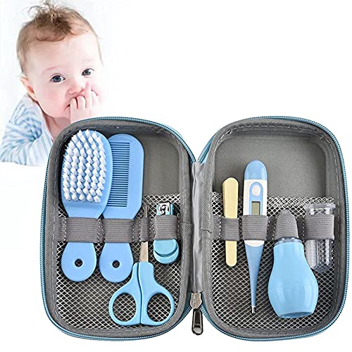 Set para Cuidado del Bebé,8 Piezas Kit Aseo Bebé Recien Nacido Higiene, Uñas Pelo Salud Cuidado Termómetro Pincel Kit,Accesorios Bebe para Viaje Y El Uso Diario