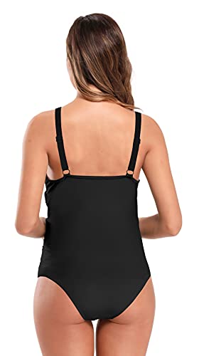 SHEKINI Traje de Baño para Mujeres Embarazadas Bowknot Bandeau Swimwear Gathering Monokini Embarazadas Traje de baño de Maternidad Tallas Grandes M-3XL (Negro, M)