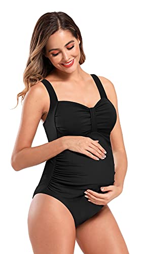 SHEKINI Traje de Baño para Mujeres Embarazadas Bowknot Bandeau Swimwear Gathering Monokini Embarazadas Traje de baño de Maternidad Tallas Grandes M-3XL (Negro, M)