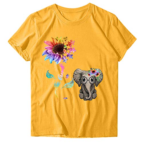 SHOBDW Camiseta Manga Corta Cuello O Camisa Verano Tops Mujer Short Sleeve Shirt Talla Grande Estilo Deportivo T-Shirt Liquidación Venta(Amarillo,S)