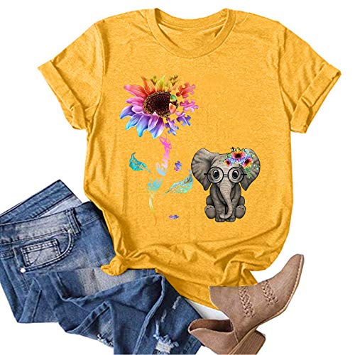 SHOBDW Camiseta Manga Corta Cuello O Camisa Verano Tops Mujer Short Sleeve Shirt Talla Grande Estilo Deportivo T-Shirt Liquidación Venta(Amarillo,S)