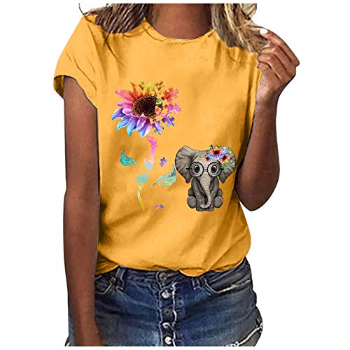 SHOBDW Camiseta Manga Corta Cuello O Camisa Verano Tops Mujer Short Sleeve Shirt Talla Grande Estilo Deportivo T-Shirt Liquidación Venta(Amarillo,S)