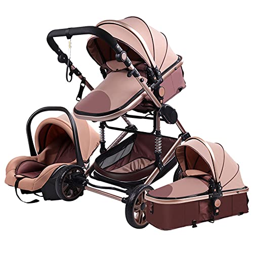 Sillas de Paseo Cochecito de Bebé 3 en 1 Triciclo Baby Walker Cochecito de Alto Paisaje Cochecitos Plegables Carrito de Bebé para Bebé 0-36 Meses (beige)