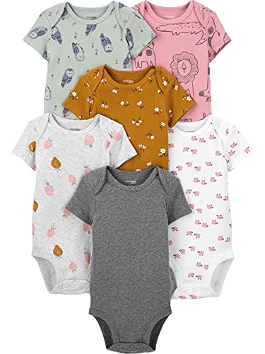 Simple Joys by Carter's 6-Pack Short-Sleeve Bodysuit Body, Rosa, Búho/Oveja/Floral, Prematuro, Pack de 6