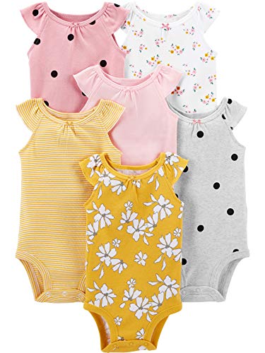 Simple Joys by Carter's 6-Pack Sleeveless Bodysuit Body, Rosa, Floral/Lunares, 0-3 Meses, Pack de 6