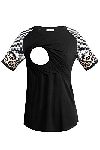 Smallshow Camiseta Lactancia Verano Manga Corta Maternidad Ropa Embarazada Top,Black,L