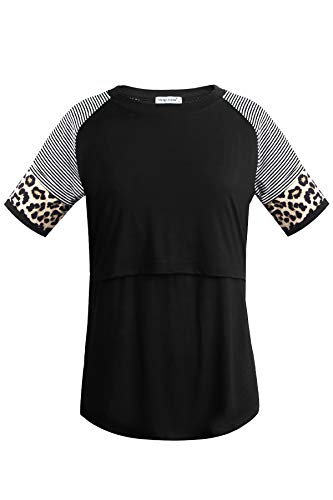 Smallshow Camiseta Lactancia Verano Manga Corta Maternidad Ropa Embarazada Top,Black,L