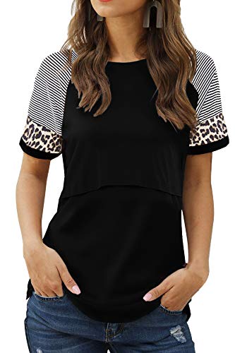 Smallshow Camiseta Lactancia Verano Manga Corta Maternidad Ropa Embarazada Top,Black,L