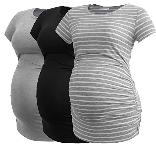 Smallshow Ropa de Maternidad Tops Ropa de Embarazo para Mujeres Pack de 3, Black/Grey/Grey Stripe M