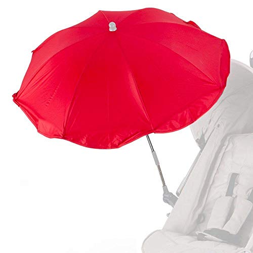 Sombrilla parasol para cochecito 263181 o cuna, de 70 cm de diámetro, protección contra rayos solares, apta para cualquier cochecito, universal, con pinza, protege a tu bebé rojo