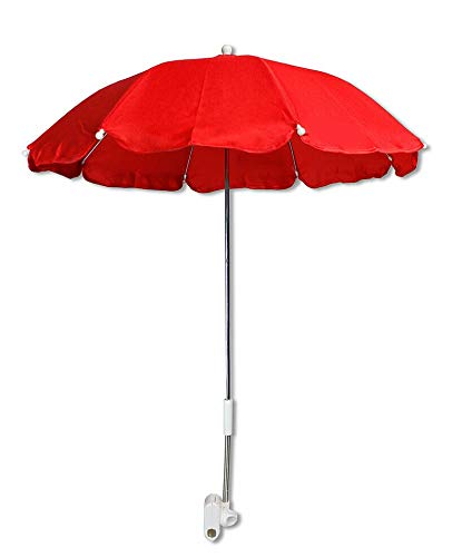 Sombrilla parasol para cochecito 263181 o cuna, de 70 cm de diámetro, protección contra rayos solares, apta para cualquier cochecito, universal, con pinza, protege a tu bebé rojo