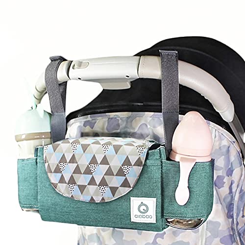 SONARIN Bolsa Organizadora de Cochecitos,Organizador para Coches de Paseo,con Portavasos, Correas de Velcro, Correa Engrosada Utilizada como Bolso de Mano,Ajuste Universal (Verde)