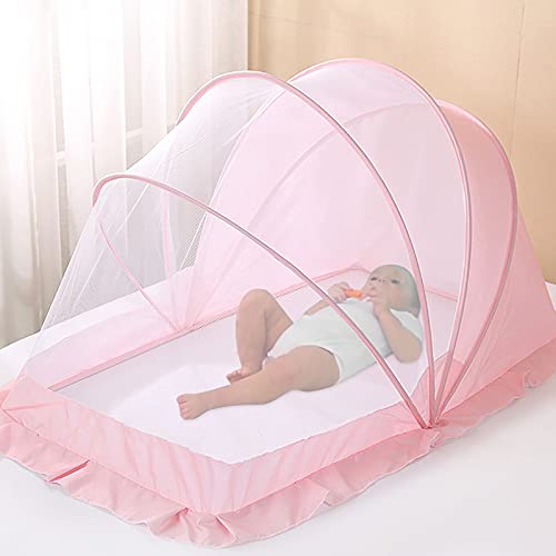 SONARIN Mosquitera para Bebé,Mosquitera Plegable sin Fondo para Bebés de 0 a 5 Años,Mosquitero Cuna De Bebe,Mosquitera Portátil Respirable Adecuada para uso en Familiar y Viaje 130CM*65CM*70CM(Rosado)