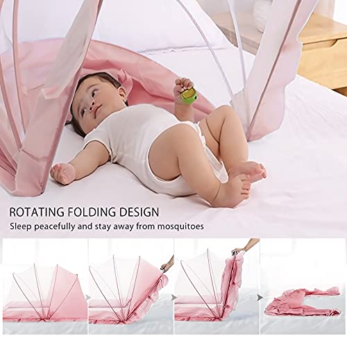 SONARIN Mosquitera para Bebé,Mosquitera Plegable sin Fondo para Bebés de 0 a 5 Años,Mosquitero Cuna De Bebe,Mosquitera Portátil Respirable Adecuada para uso en Familiar y Viaje 130CM*65CM*70CM(Rosado)